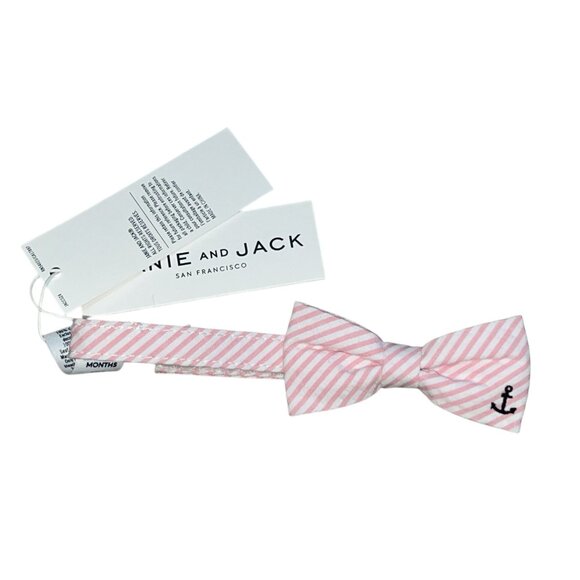 Janie & Jack Pink & White Striped Bowtie with Embroidered Anchor Sz 0-24 Months - Picture 6 of 9
